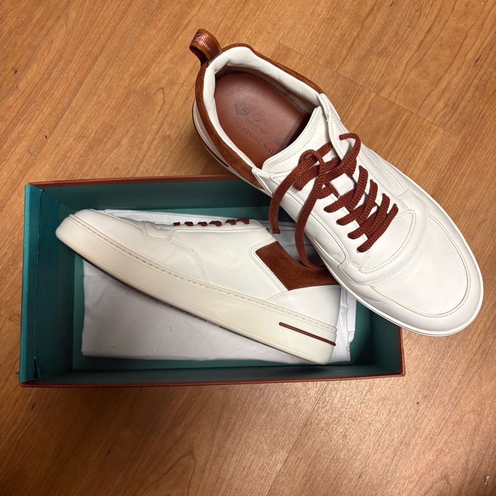 LORO PIANA NEWPORT WALK MENS TENNIS SHOES SNEAKERS NEW IN BOX 43 10 WHITE RUST